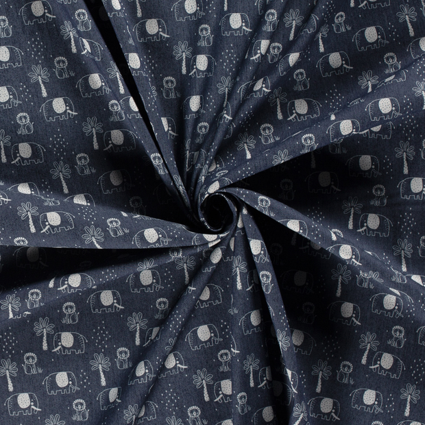 Denim fabric Navy printed 