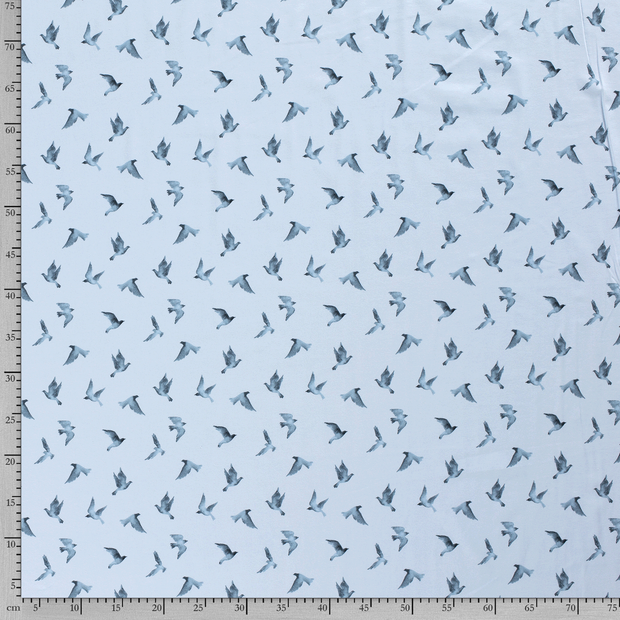 Cotton Jersey fabric Birds Baby Blue