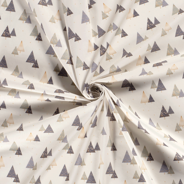 Cotton Poplin fabric Beige printed and foil 