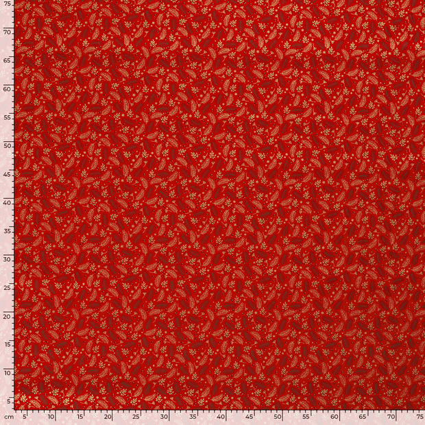 Cotton Poplin fabric Christmas twigs Red