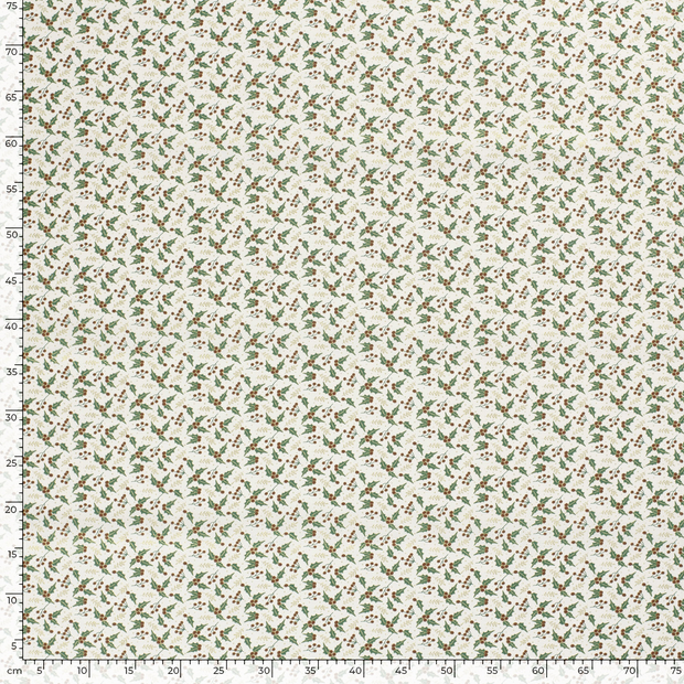 Cotton Poplin fabric Christmas trees Off White