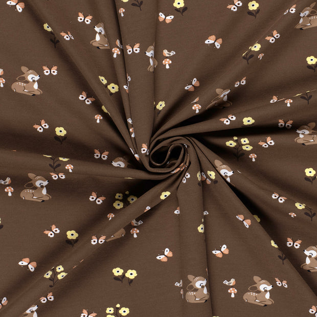 Cotton Jersey fabric Dark Brown printed 