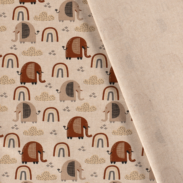 Linen Look fabric Elephants printed 
