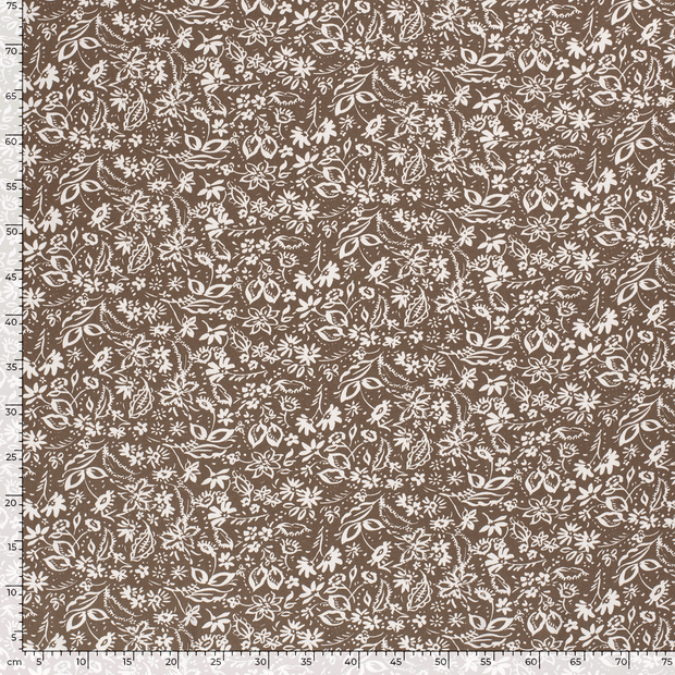 Viscose Twill stof Bloemen Taupe grijs