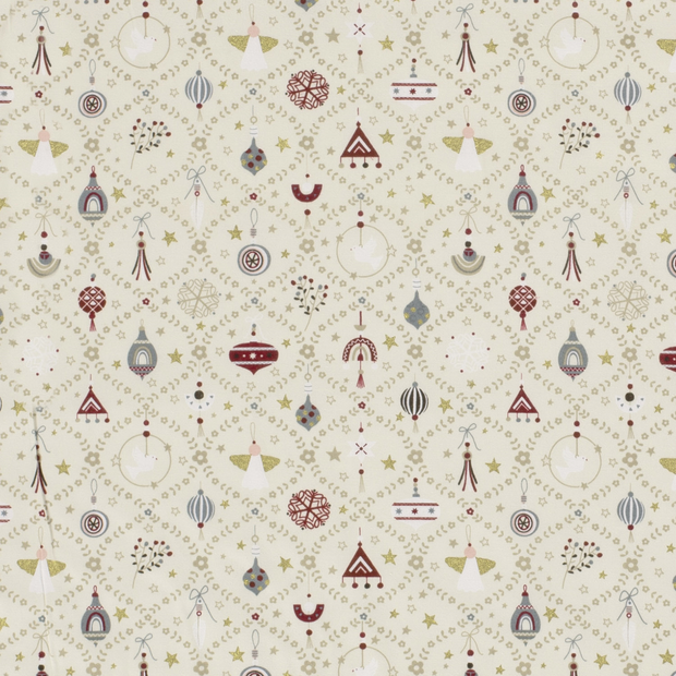 Cotton Poplin fabric Christmas Off White