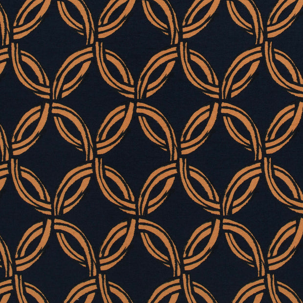 Viscose Nylon Crepe fabric Circles Navy