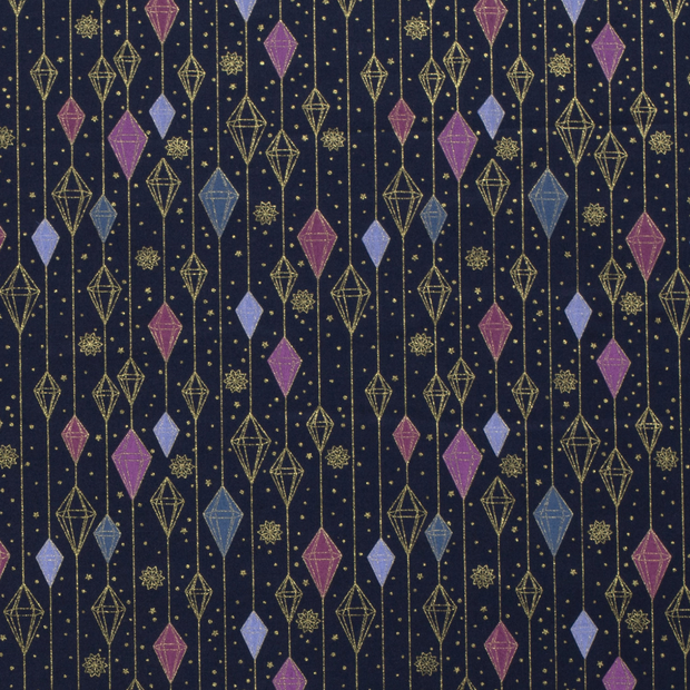 Cotton Poplin fabric Christmas ornaments Navy