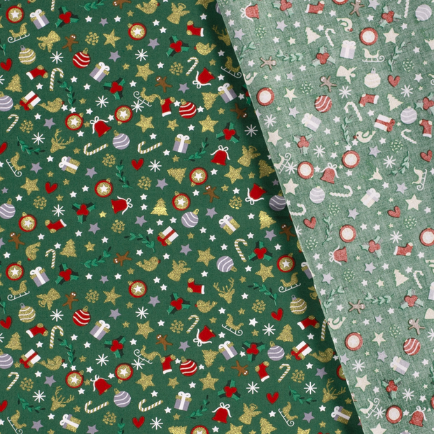 Cotton Poplin fabric Christmas ornaments printed and foil 
