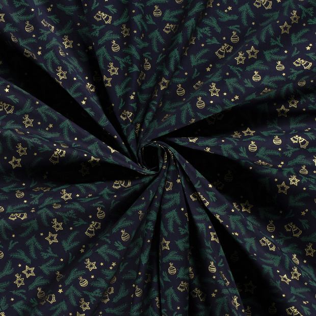 Cotton Poplin fabric Navy printed and foil 
