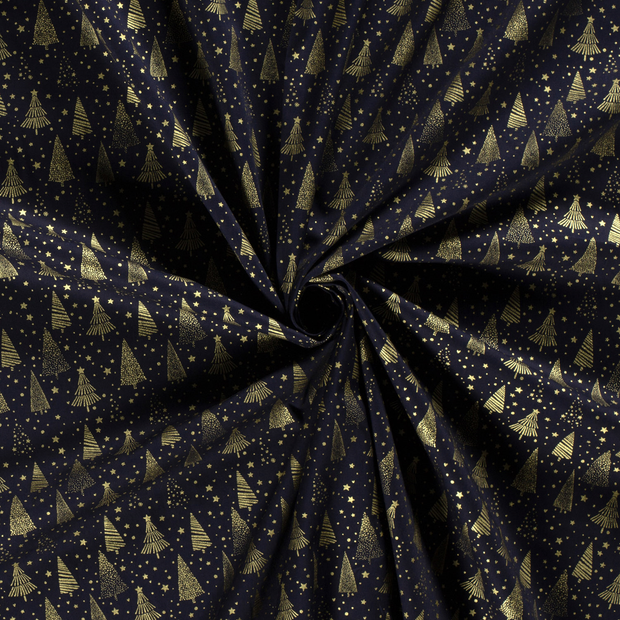 Cotton Poplin fabric Navy printed and foil 