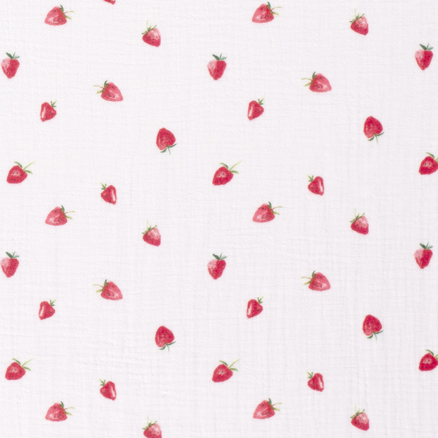 Muslin fabric Fruits White