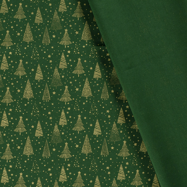 Cotton Poplin fabric Christmas trees printed and foil 