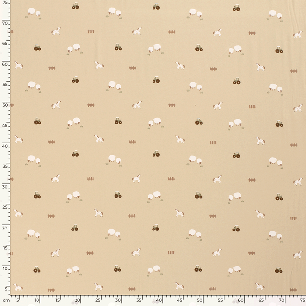 Cotton Jersey fabric Farms Beige