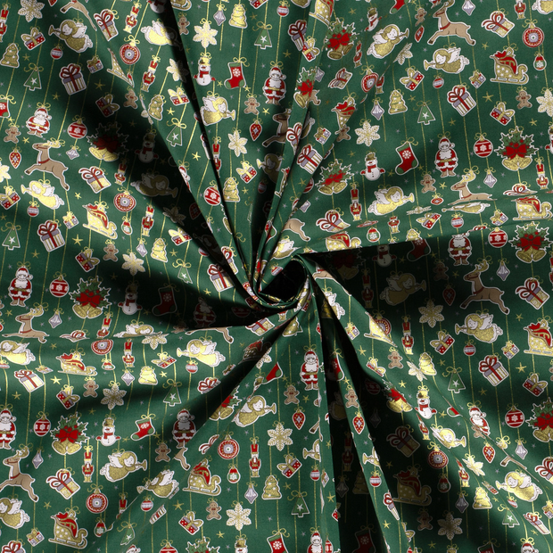 Cotton Poplin fabric Green printed and foil 