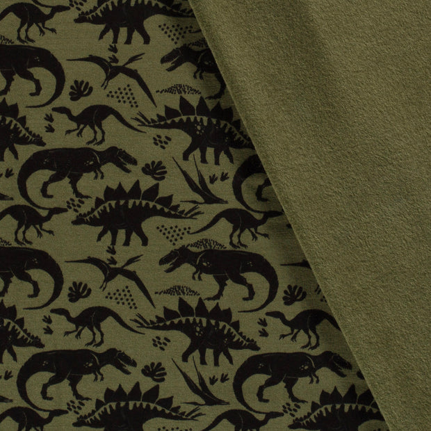 Alphen Fleece fabric Dinosaurs Khaki Green