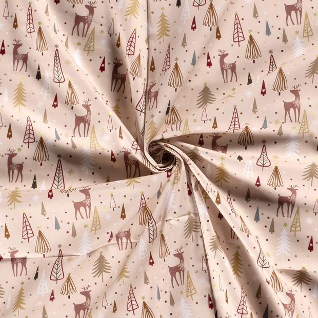 Cotton Poplin fabric Pink printed and foil 