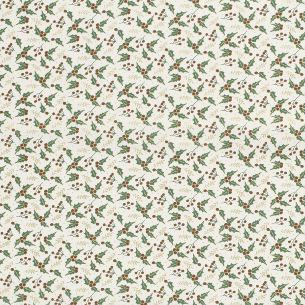 Cotton Poplin fabric Christmas trees Off White