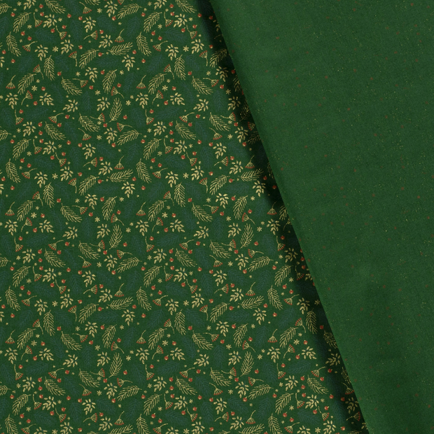 Cotton Poplin fabric Christmas twigs printed and foil 