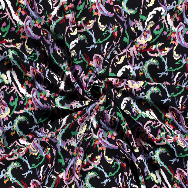 Viscose Poplin stof Zwart bedrukt 