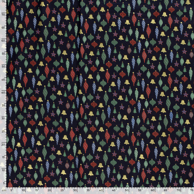 Katoen Poplin stof Kerstballen Marine