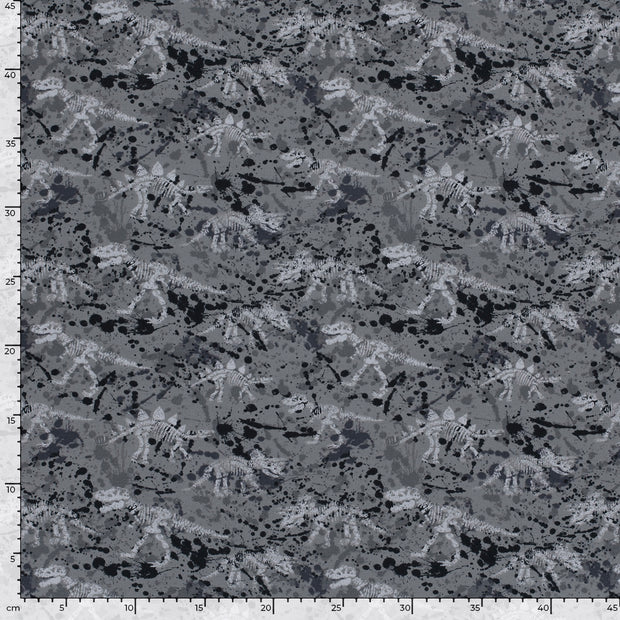 French Terry tissu dinosaures Gris clair