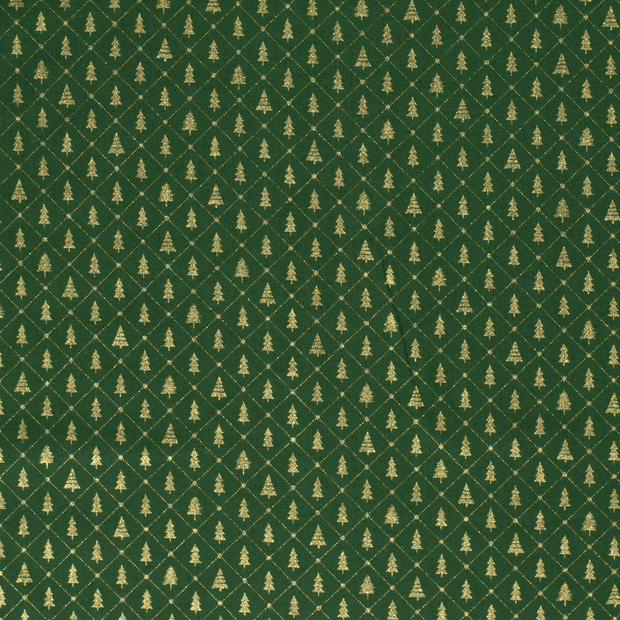 Cotton Poplin fabric Christmas trees Green