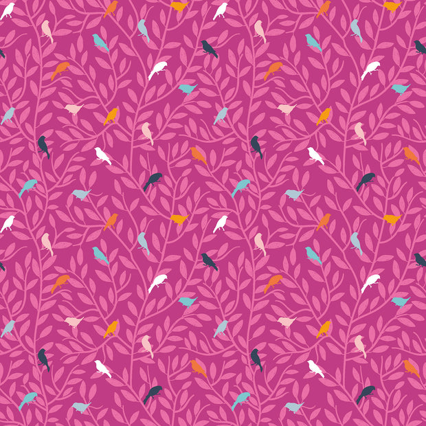 Cotton Poplin fabric Birds Pink