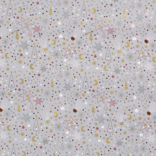 Cotton Poplin fabric Christmas Grey