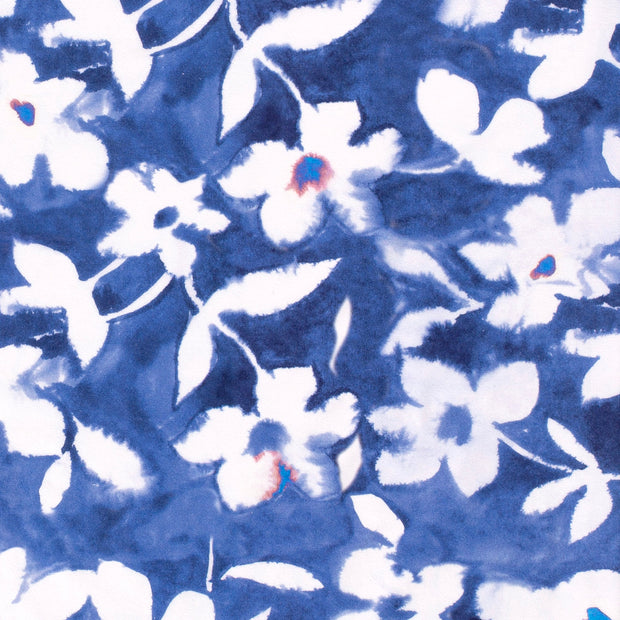 Jersey de Coton tissu fleurs Indigo