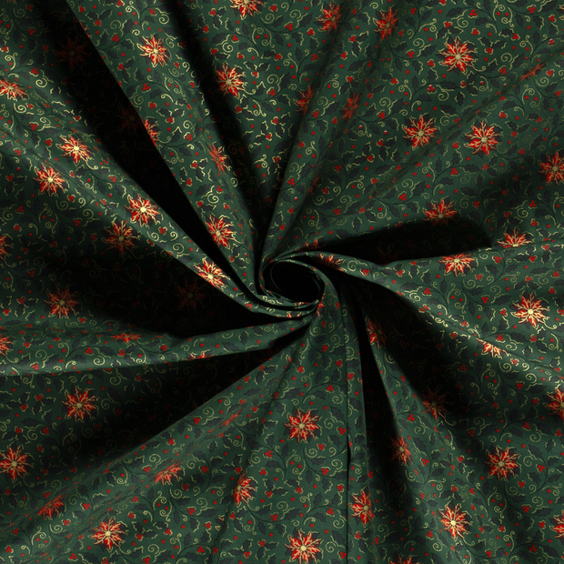 Cotton Poplin fabric Green printed and foil 