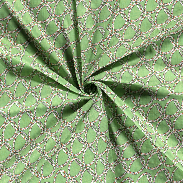 Woven Cotton Viscose fabric Green slub printed 
