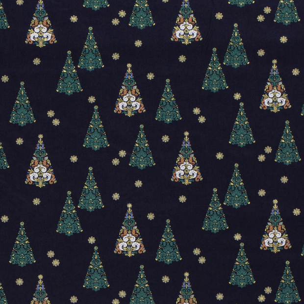 Cotton Poplin fabric Christmas ornaments Navy