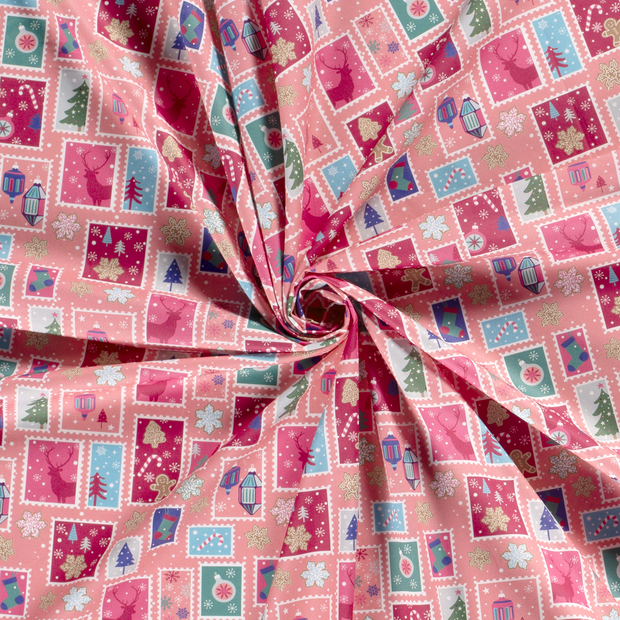 Cotton Poplin fabric Pink printed 