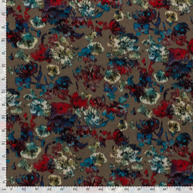 Poly Viscose Jersey fabric Abstract Taupe Grey