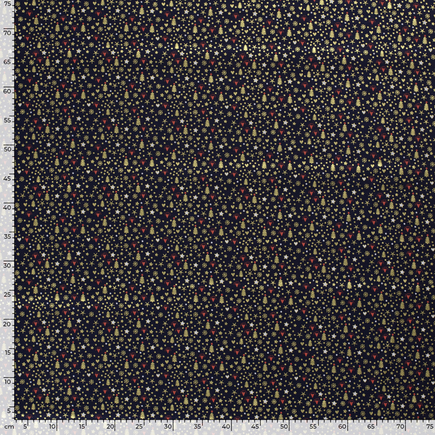 Cotton Poplin fabric Christmas twigs Navy