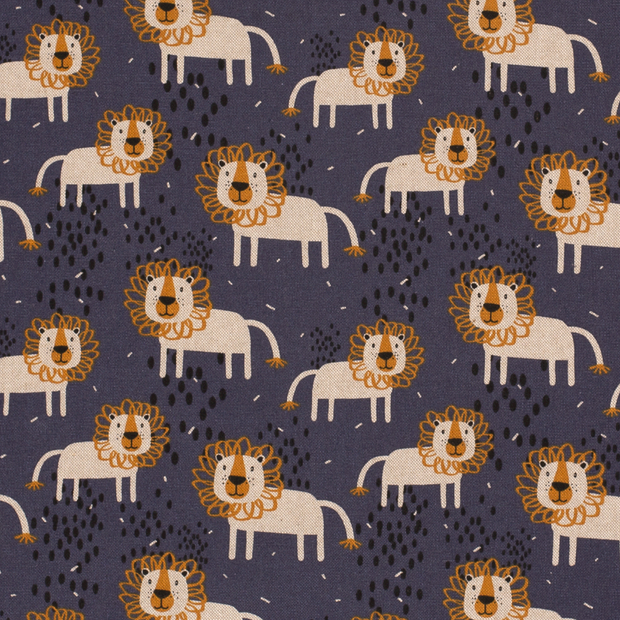 Linen Look fabric Lions Indigo