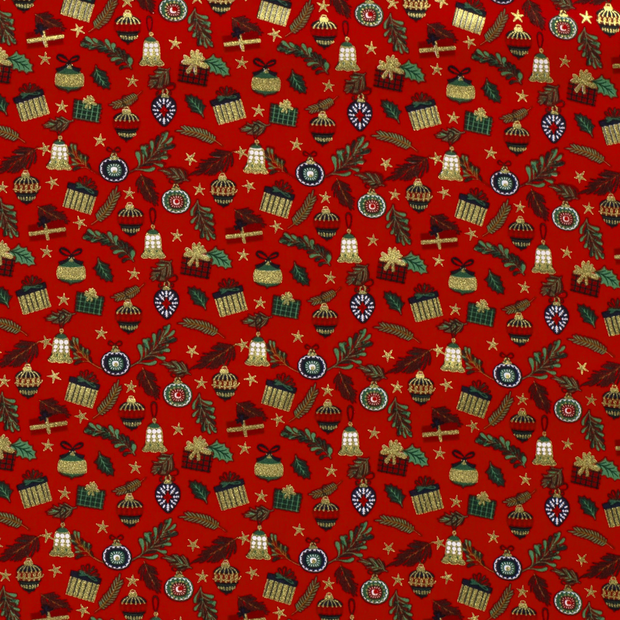 Cotton Poplin fabric Christmas ornaments Red