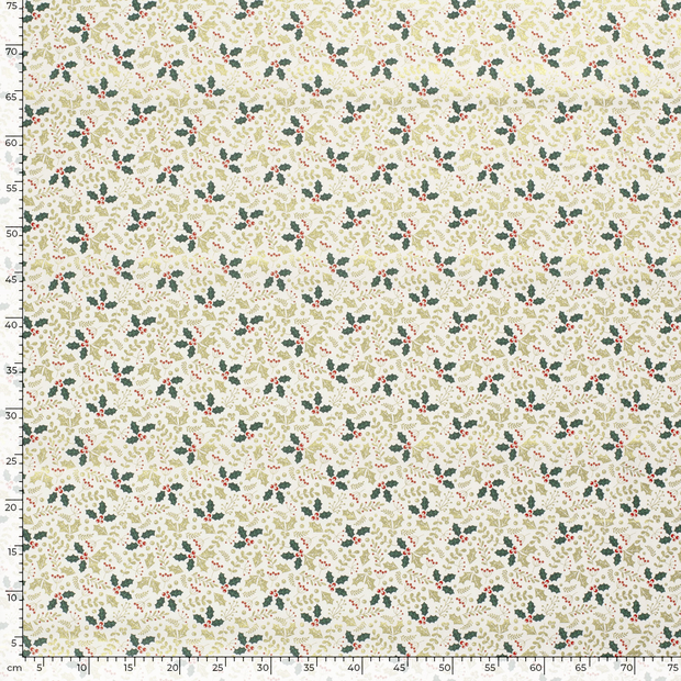 Cotton Poplin fabric Christmas trees Off White