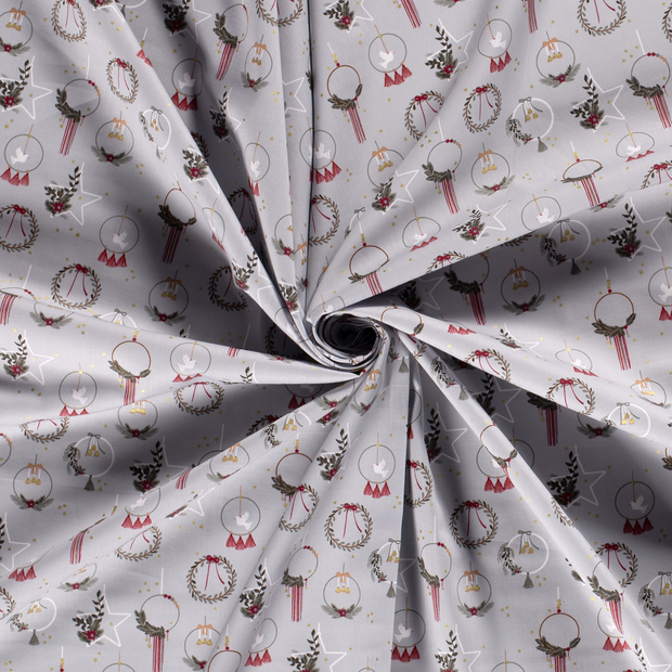 Cotton Poplin fabric Grey printed and foil 