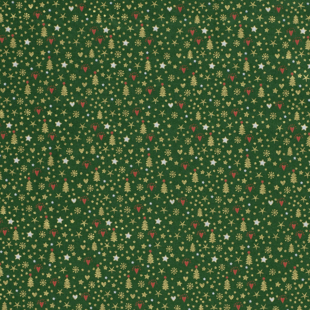 Cotton Poplin fabric Christmas twigs Green