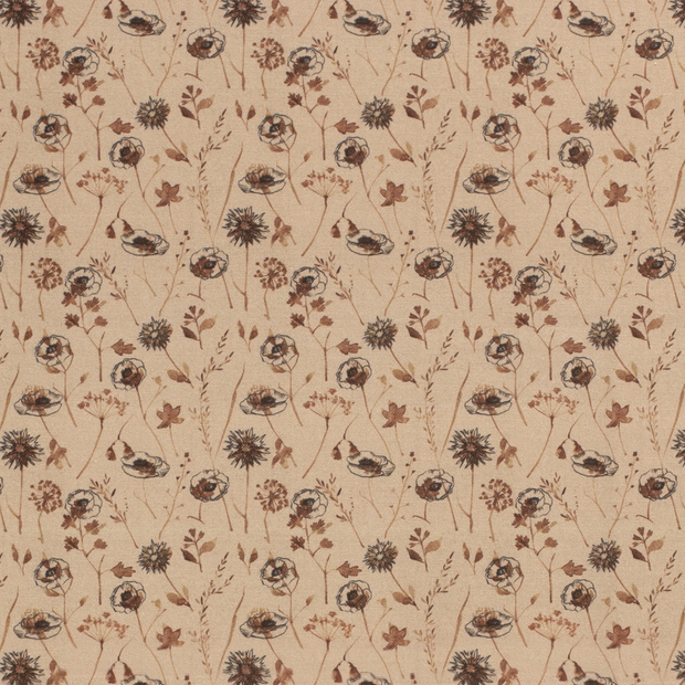 Panama BCI Cotton fabric Dandelions Camel