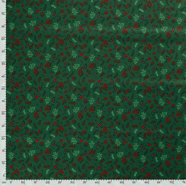 Cotton Poplin fabric Christmas twigs Green