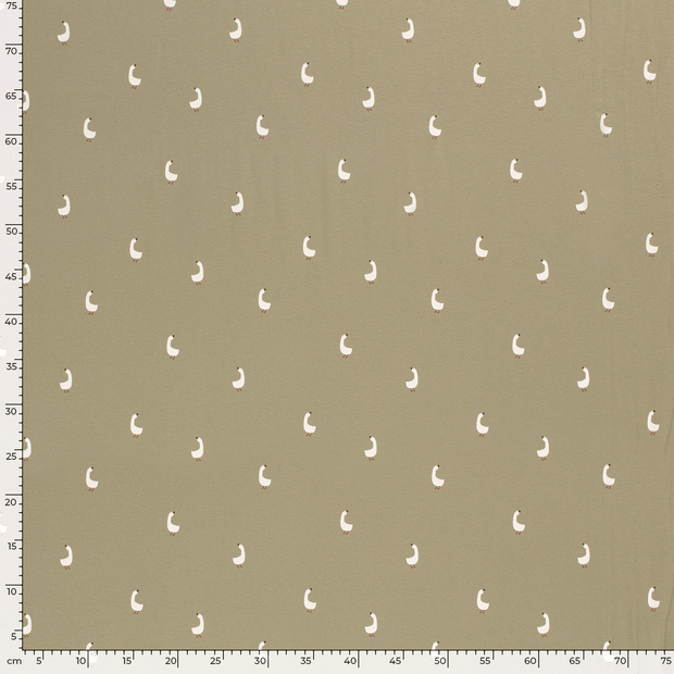 Jersey fabric Swans Olive Green