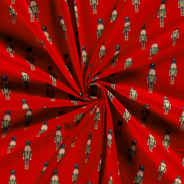 Cotton Poplin fabric Red printed and foil 