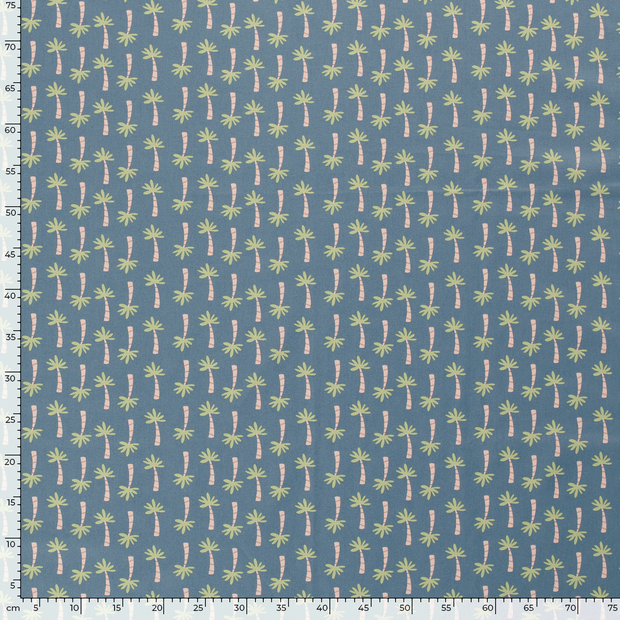 Cotton Poplin fabric Trees Steel Blue
