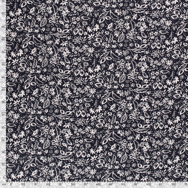 Viscose Twill fabric Flowers Navy