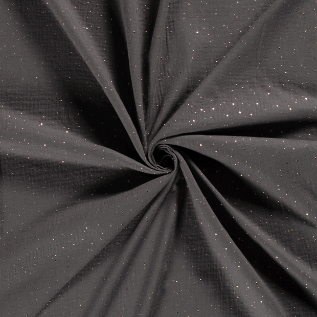 Muslin fabric Dark Grey foiled 