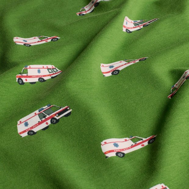 Cotton Jersey fabric Cars Khaki Green