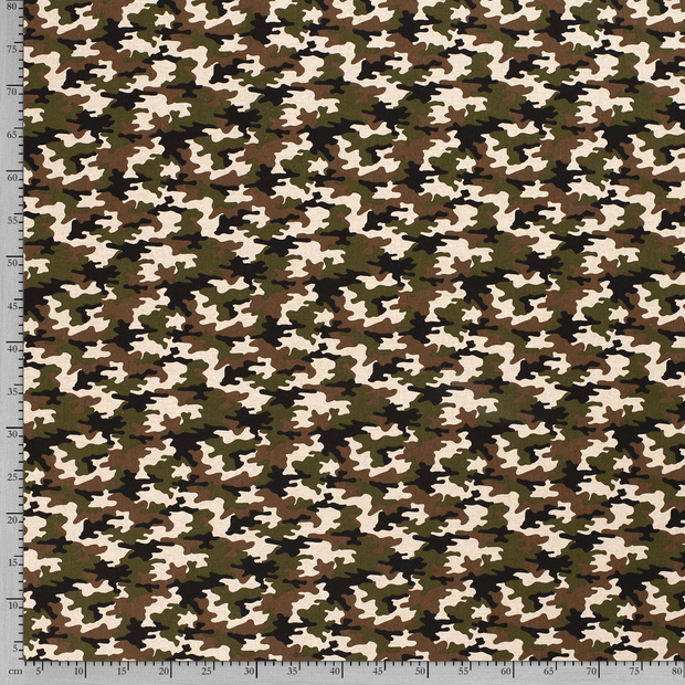 Linen Look fabric Khaki Green printed 