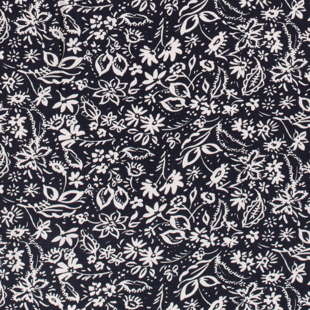 Viscose Twill fabric Flowers Navy